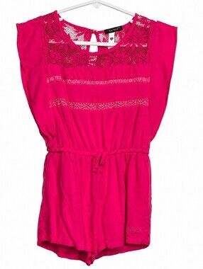 Kensie Pink Lace Trim Romper Lightweight Waist Tie - Girl Size 4